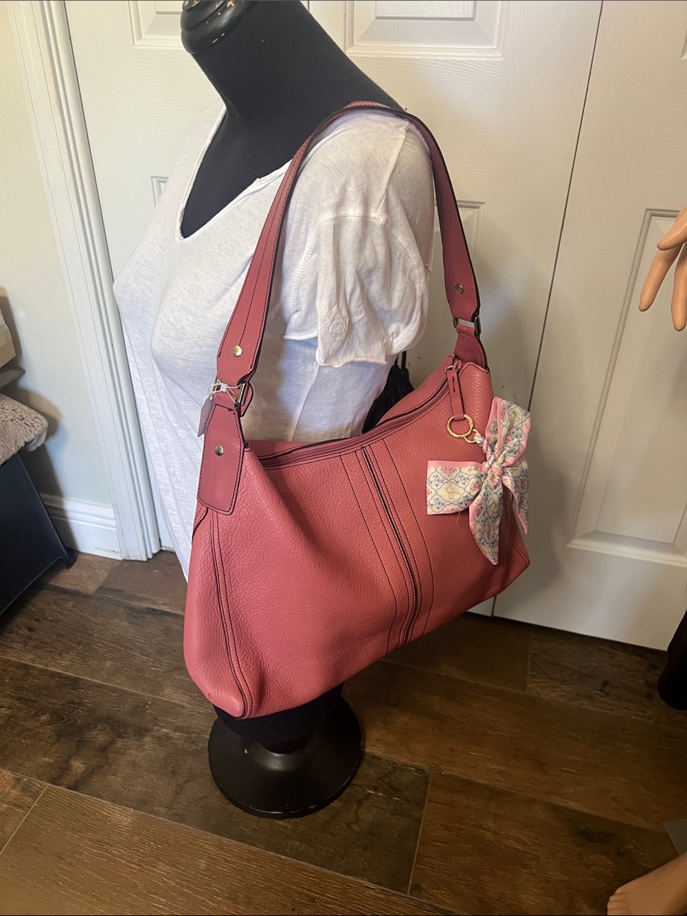 Kenneth Cole Coral Pink Pebbled Leather Hobo Shoulder Bag